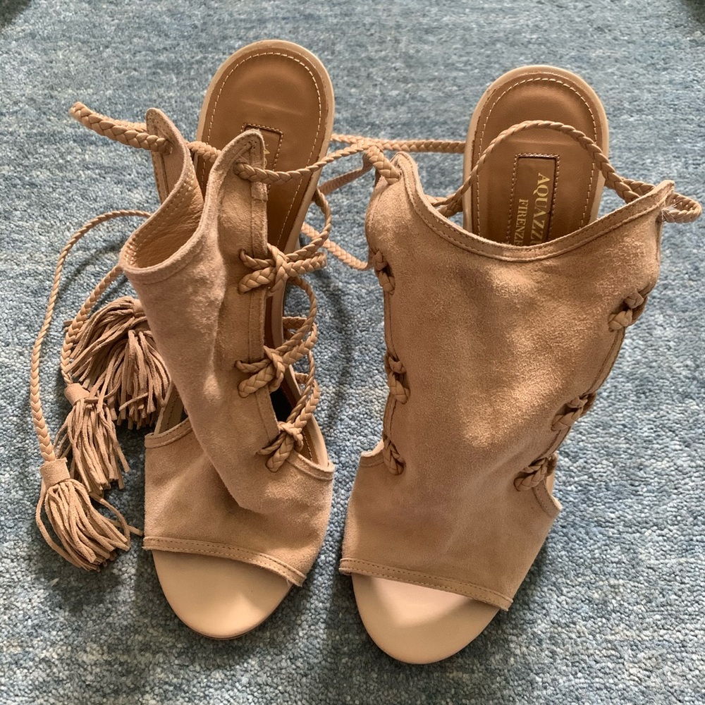 Aquazzura Sahara Suede Nude Heels size 7.5
